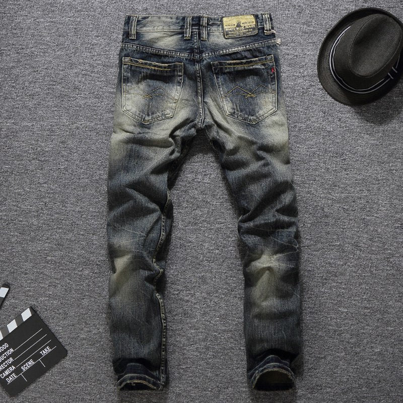 Jeans slim fit biker strappati vintage