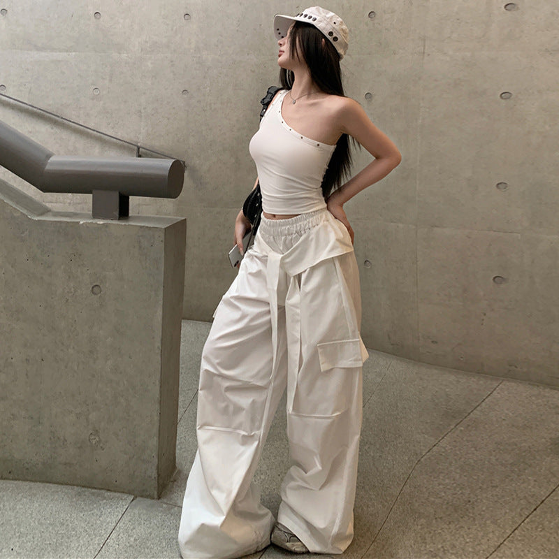 Pantaloni Larghi Vita Alta con Elastico – Bianco