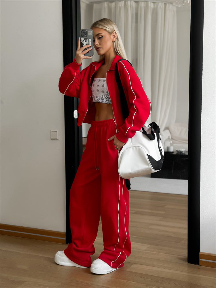 TUTA DONNA CASUAL CHIC CON ZIP E PANTALONI WIDE LEG