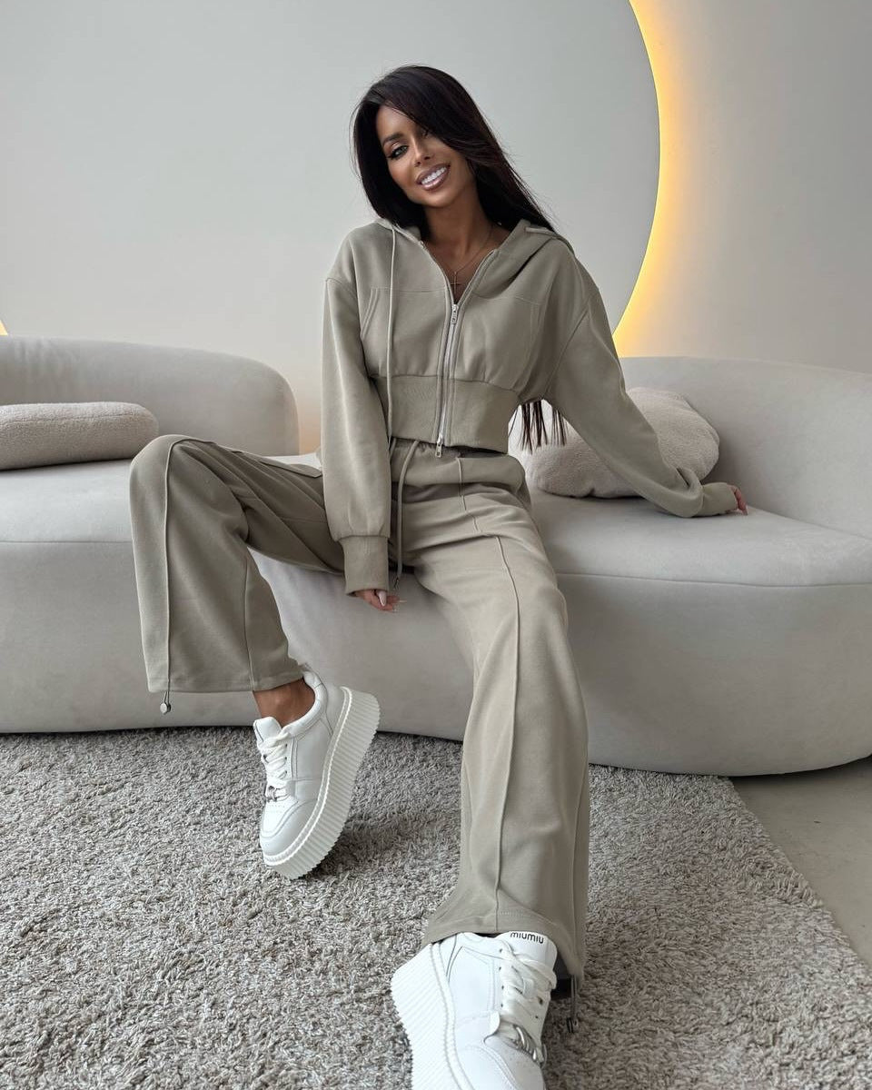 TUTA STREETWEAR DONNA CROP HOODIE WIDE PANTS SET