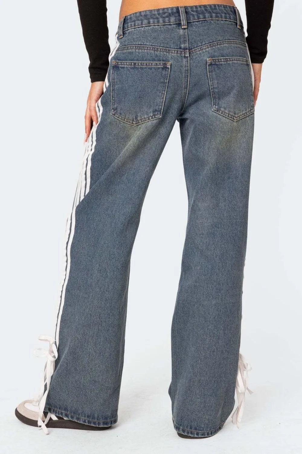 Jeans Gamba Larga Righe Laterali