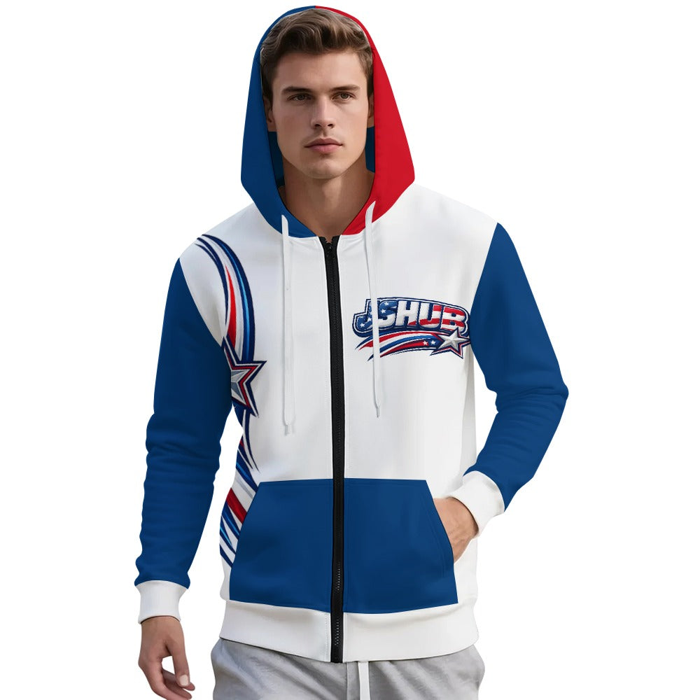 Felpa USA Uomo Bianca Blu Rossa JSHUB Nation Winter 2026 Zip Hoodie Streetwear