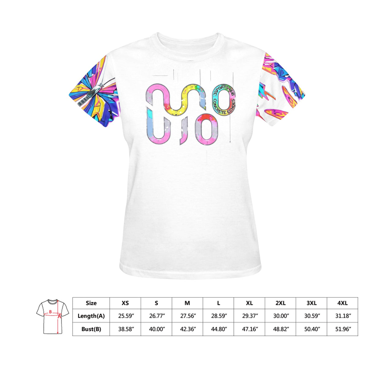T-shirt donna Concrete Echoes “Wings of Noise” – Logo Centrale e Farfalle 3D | JSHUB