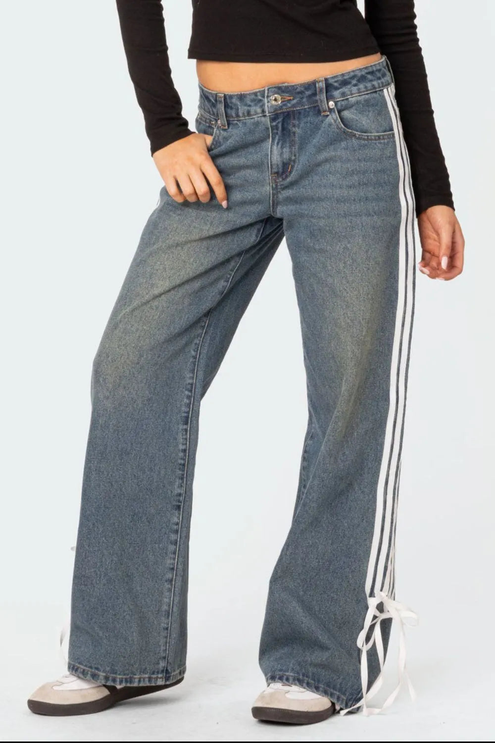 Jeans Gamba Larga Righe Laterali