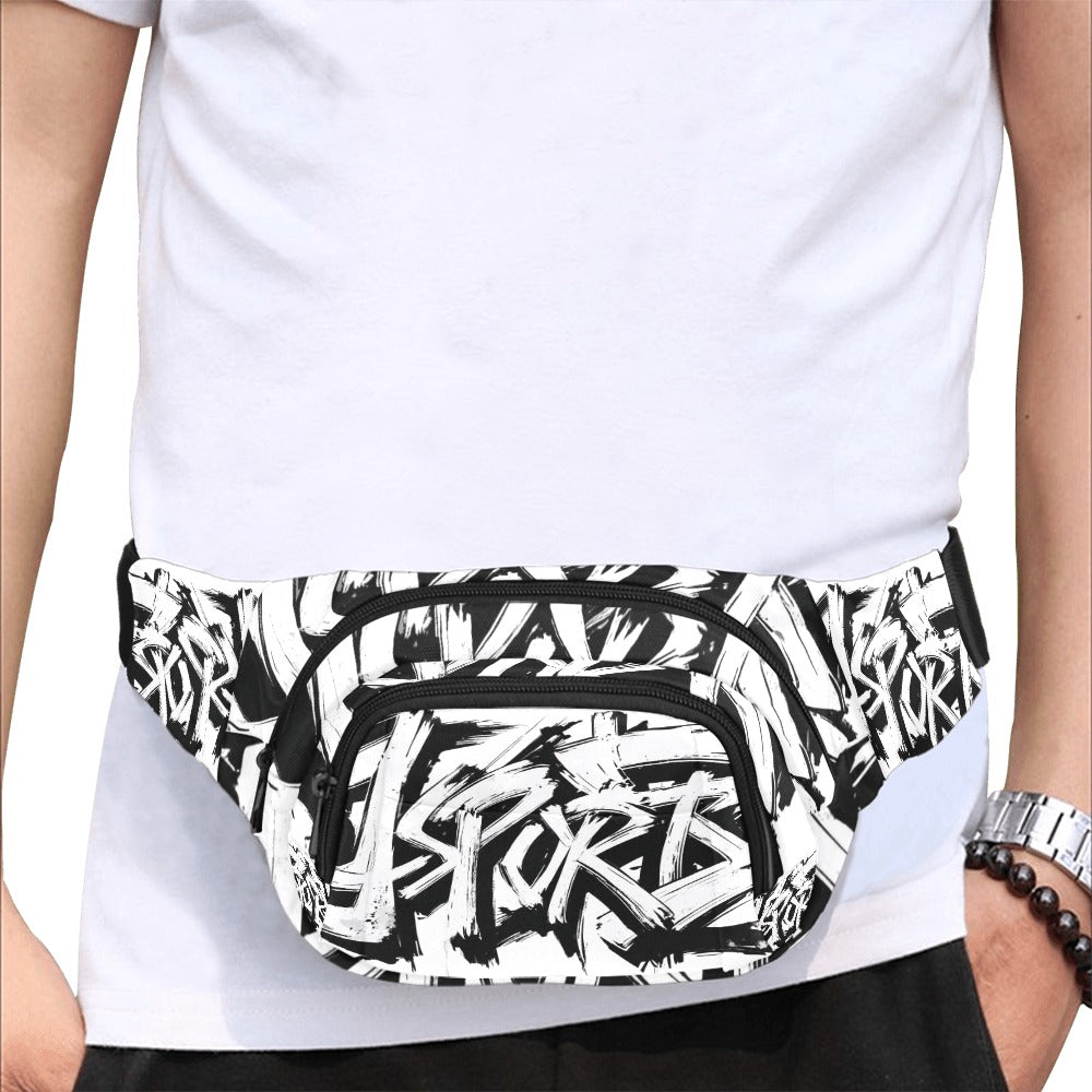 Marsupio unisex “Momo JSPORTS” – Fondo bianco con scritta JSPORTS all-over
