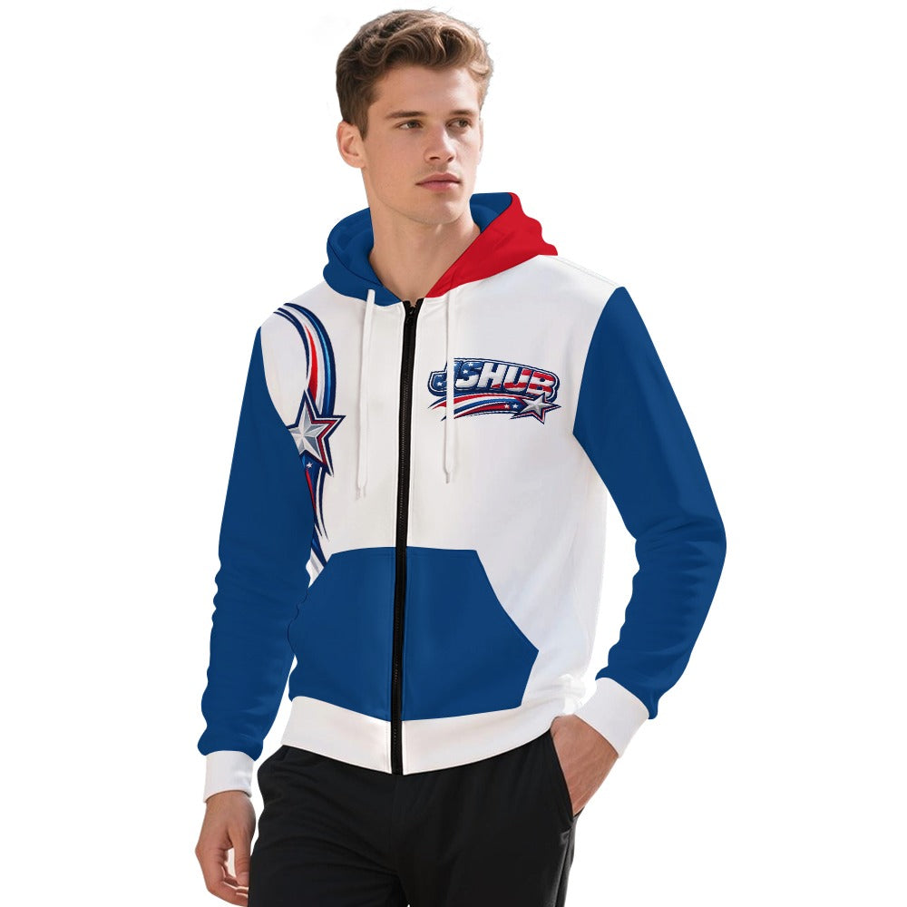 Felpa USA Uomo Bianca Blu Rossa JSHUB Nation Winter 2026 Zip Hoodie Streetwear