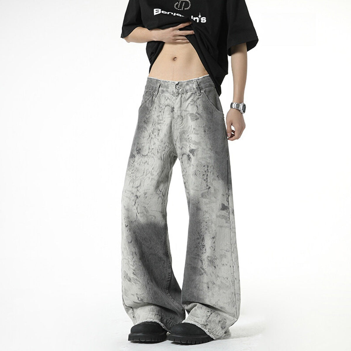 Jeans tie dye gamba larga in denim