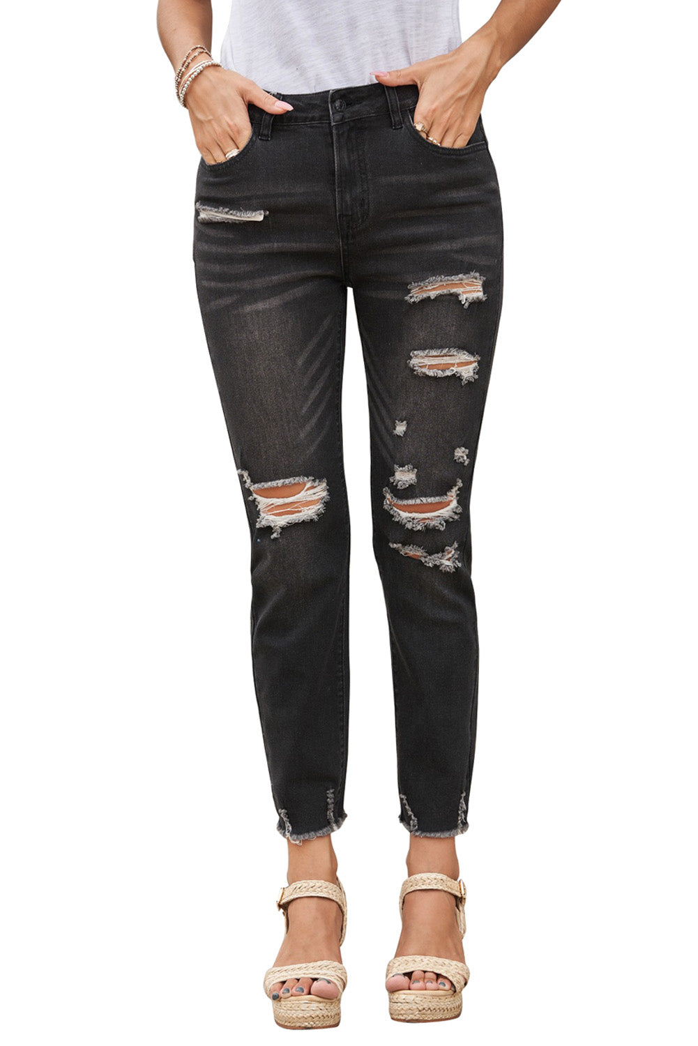 Jeans Boyfriend Distressed Nero