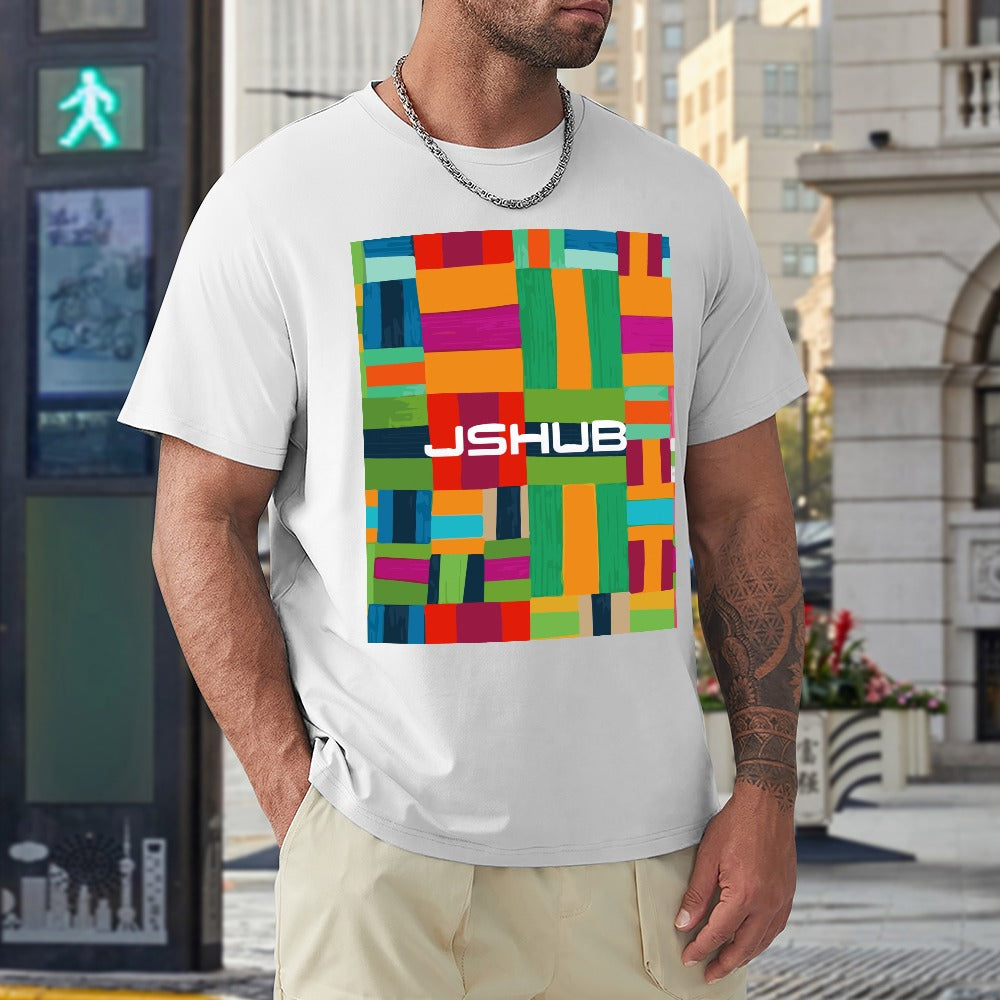 T-Shirt Uomo JSHUB Mosaic Blocks Bianca in Cotone 100% – Stampa Artistica Urban Color