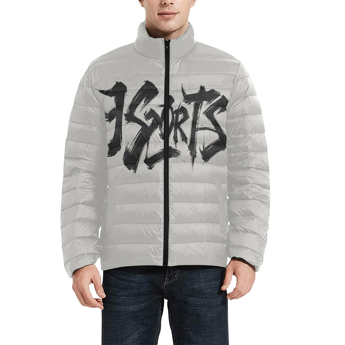 Giacca Bomber Uomo Collezione JSports K24 Ash Drift JSHUB – Base Grigia con Stampa Nera Centrale