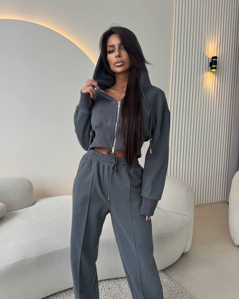 TUTA STREETWEAR DONNA CROP HOODIE WIDE PANTS SET