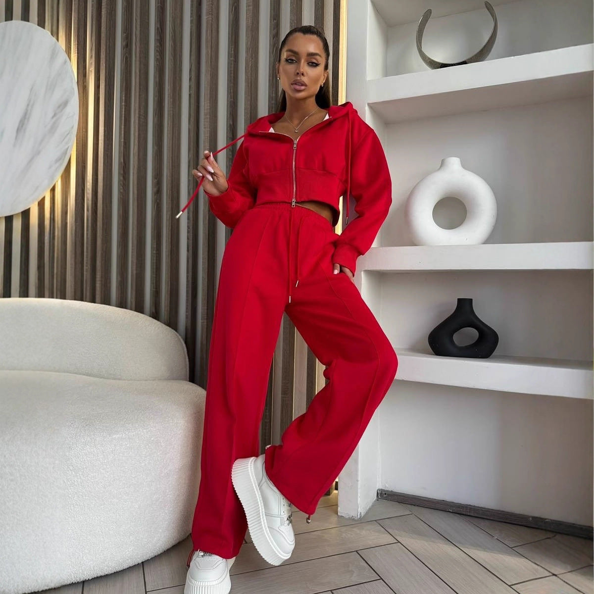 TUTA STREETWEAR DONNA CROP HOODIE WIDE PANTS SET