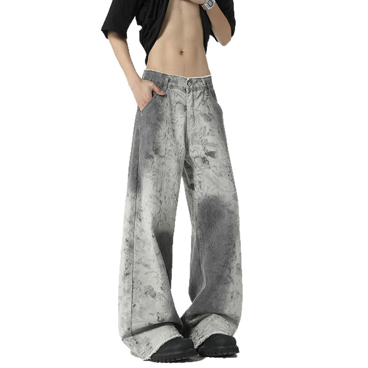 Jeans tie dye gamba larga in denim