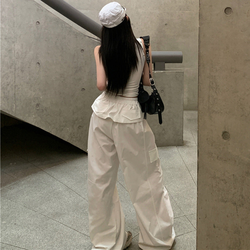 Pantaloni Larghi Vita Alta con Elastico – Bianco