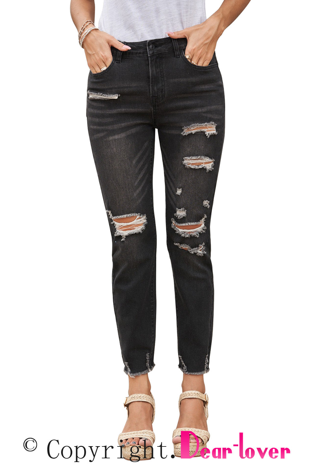 Jeans Boyfriend Distressed Nero