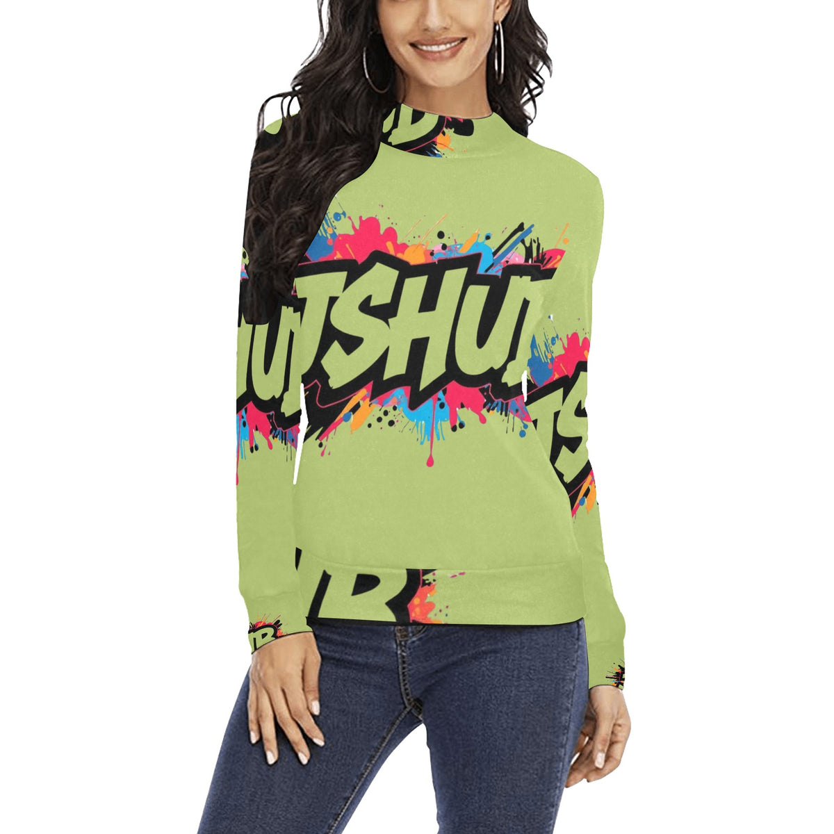 Maglione a collo alto da donna H43 con stampa all-over elegante e confortevole
