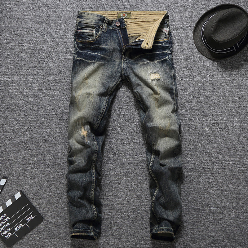 Jeans slim fit biker strappati vintage