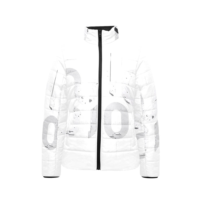 Giacca imbottita donna bianca Concrete Echoes “Urban Static” colletto rialzato