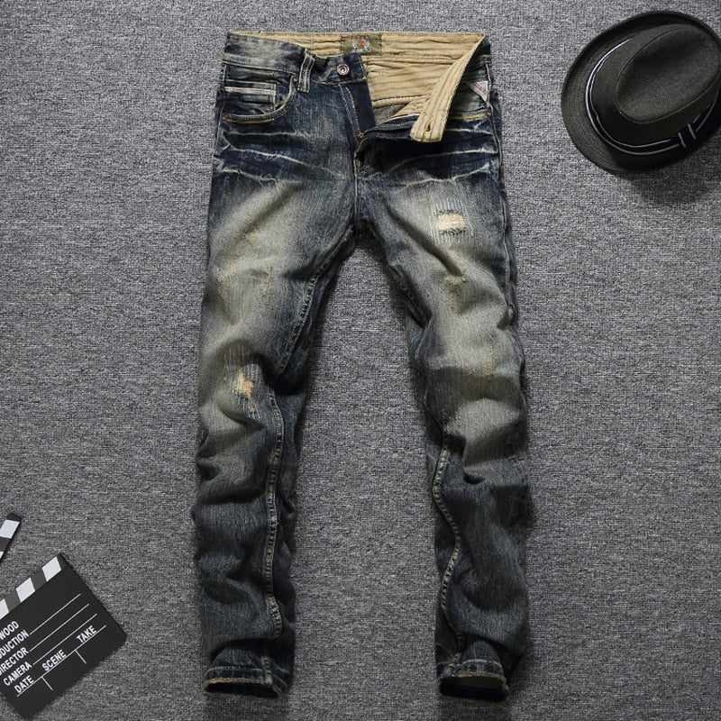 Jeans slim fit biker strappati vintage