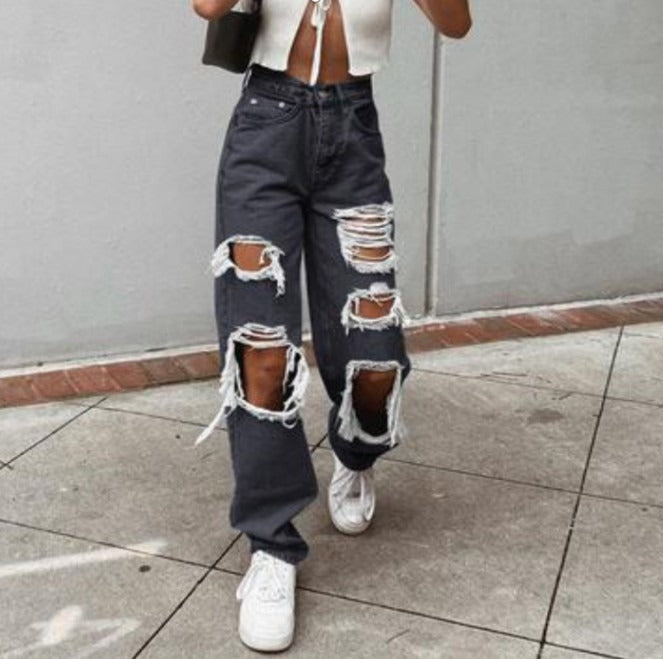 jeans strappati wide leg