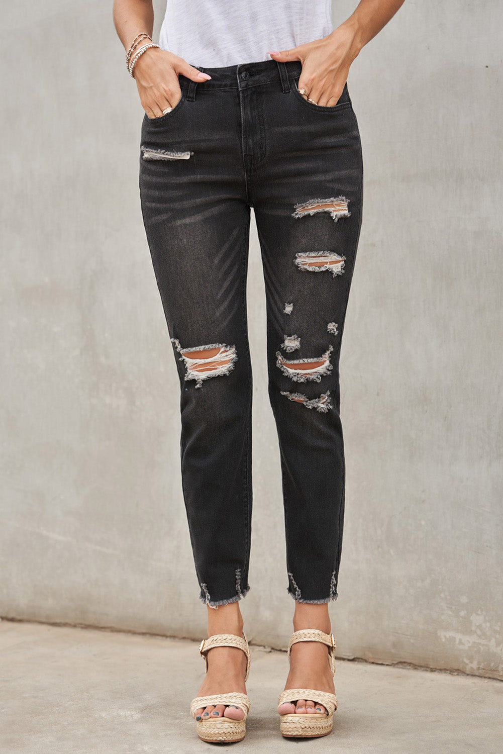 Jeans Boyfriend Distressed Nero