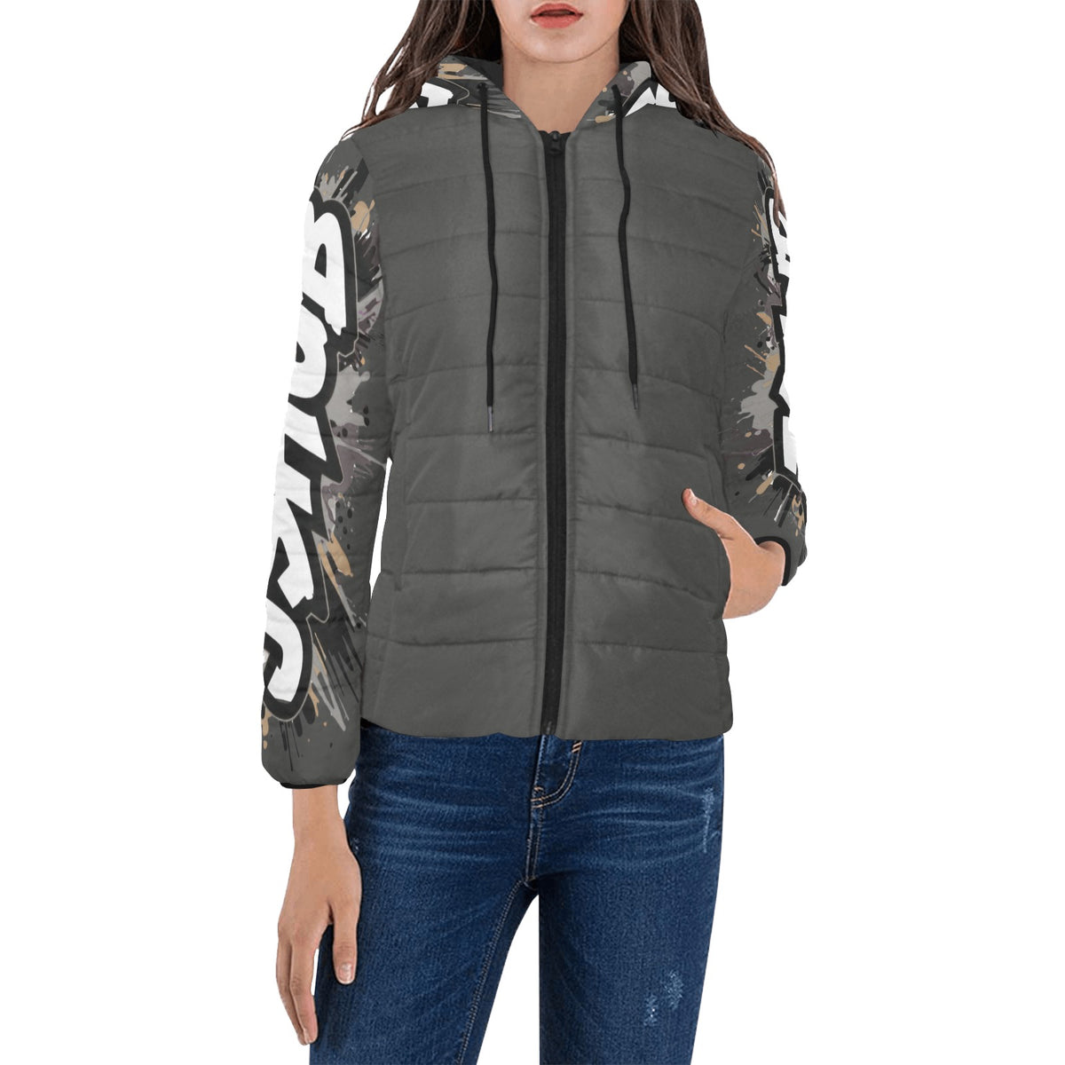 Giacca Imbottita con Cappuccio da Donna – Stampa All Over JSHub