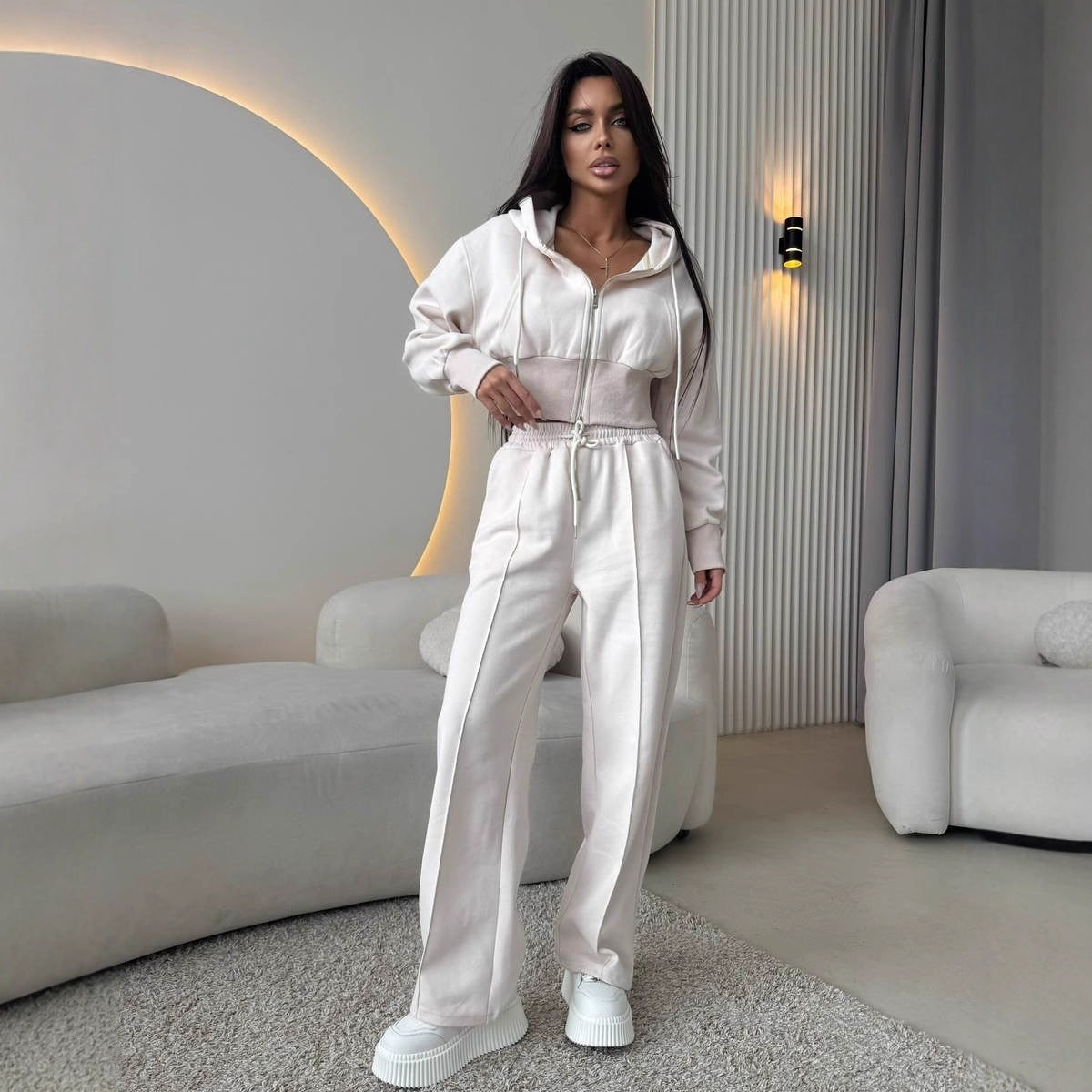 TUTA STREETWEAR DONNA CROP HOODIE WIDE PANTS SET