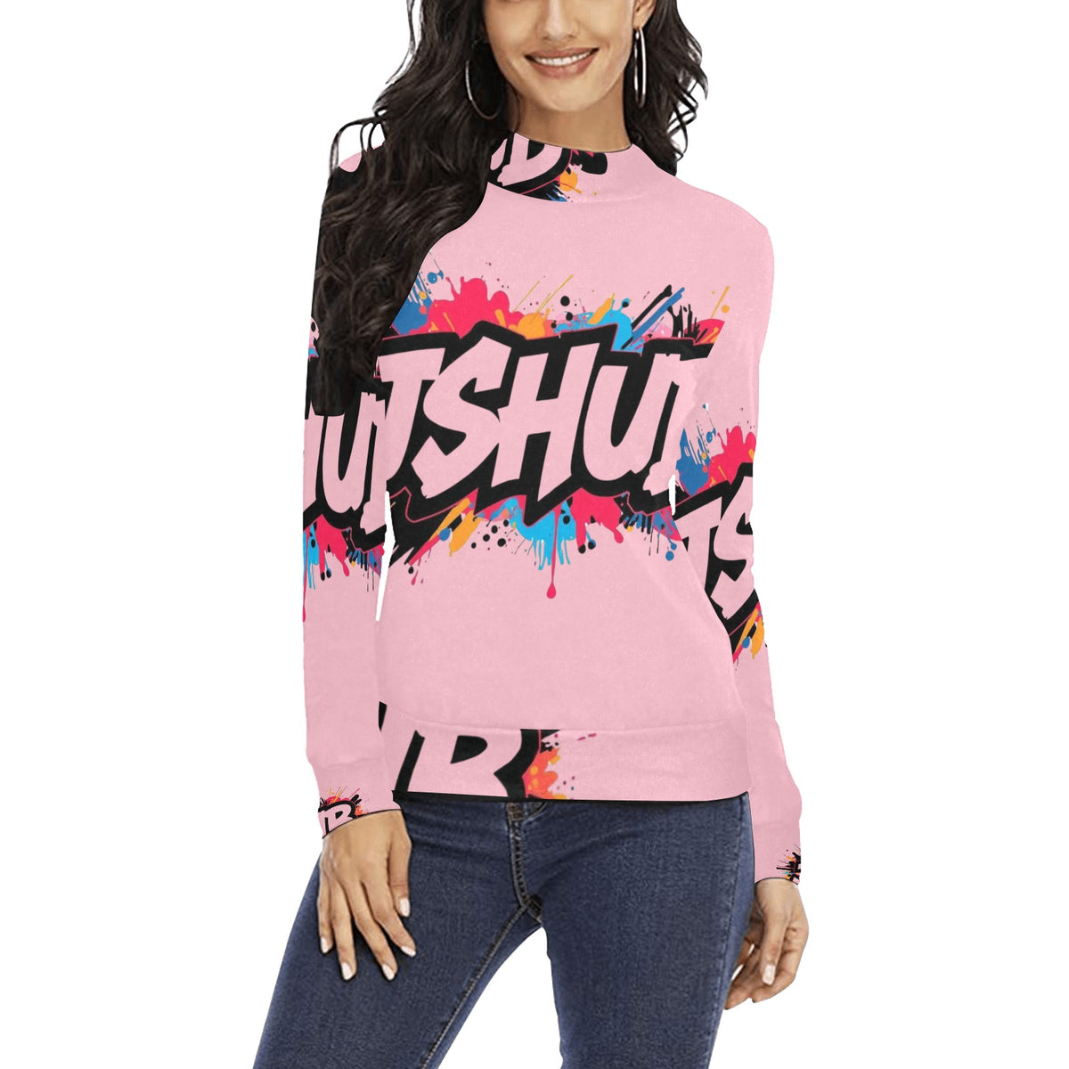 Maglione a collo alto da donna H43 con stampa all-over elegante e confortevole