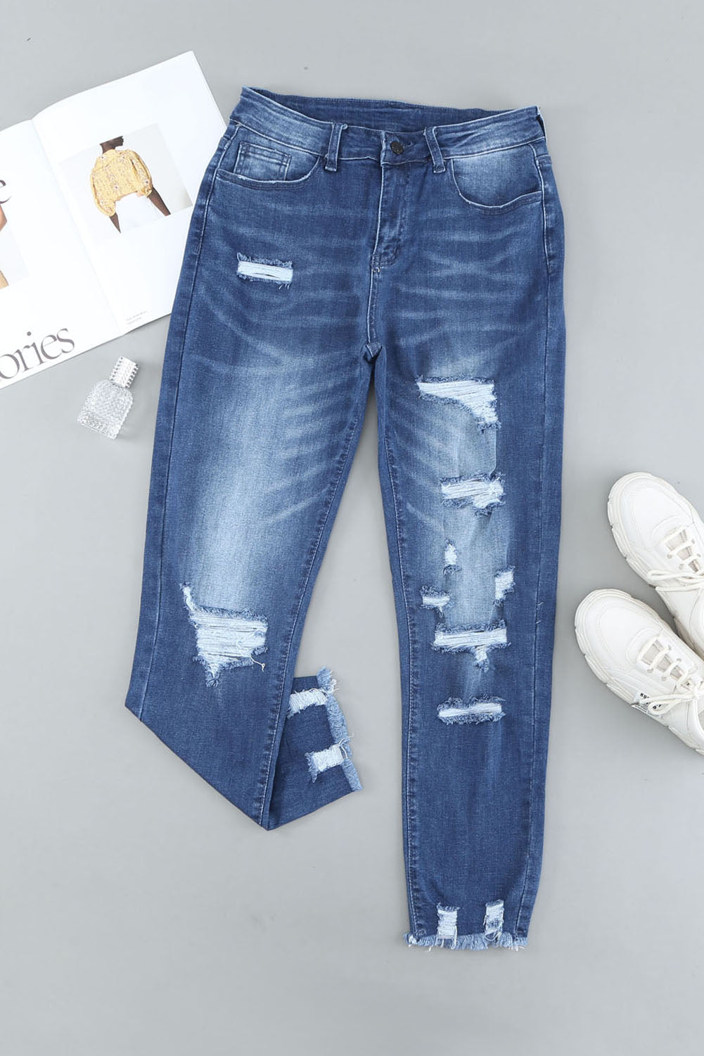 Jeans Boyfriend Distressed Nero