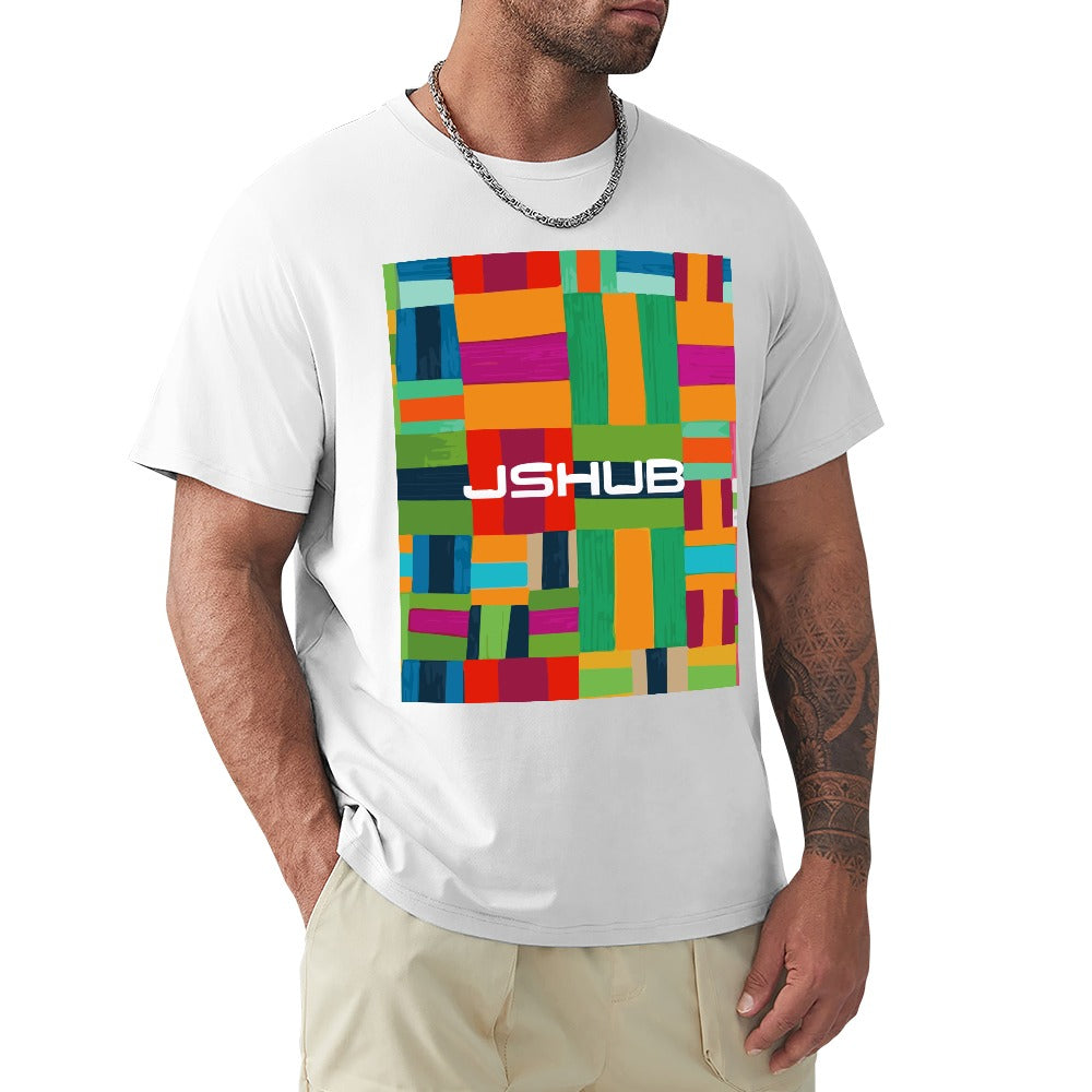 T-Shirt Uomo JSHUB Mosaic Blocks Bianca in Cotone 100% – Stampa Artistica Urban Color