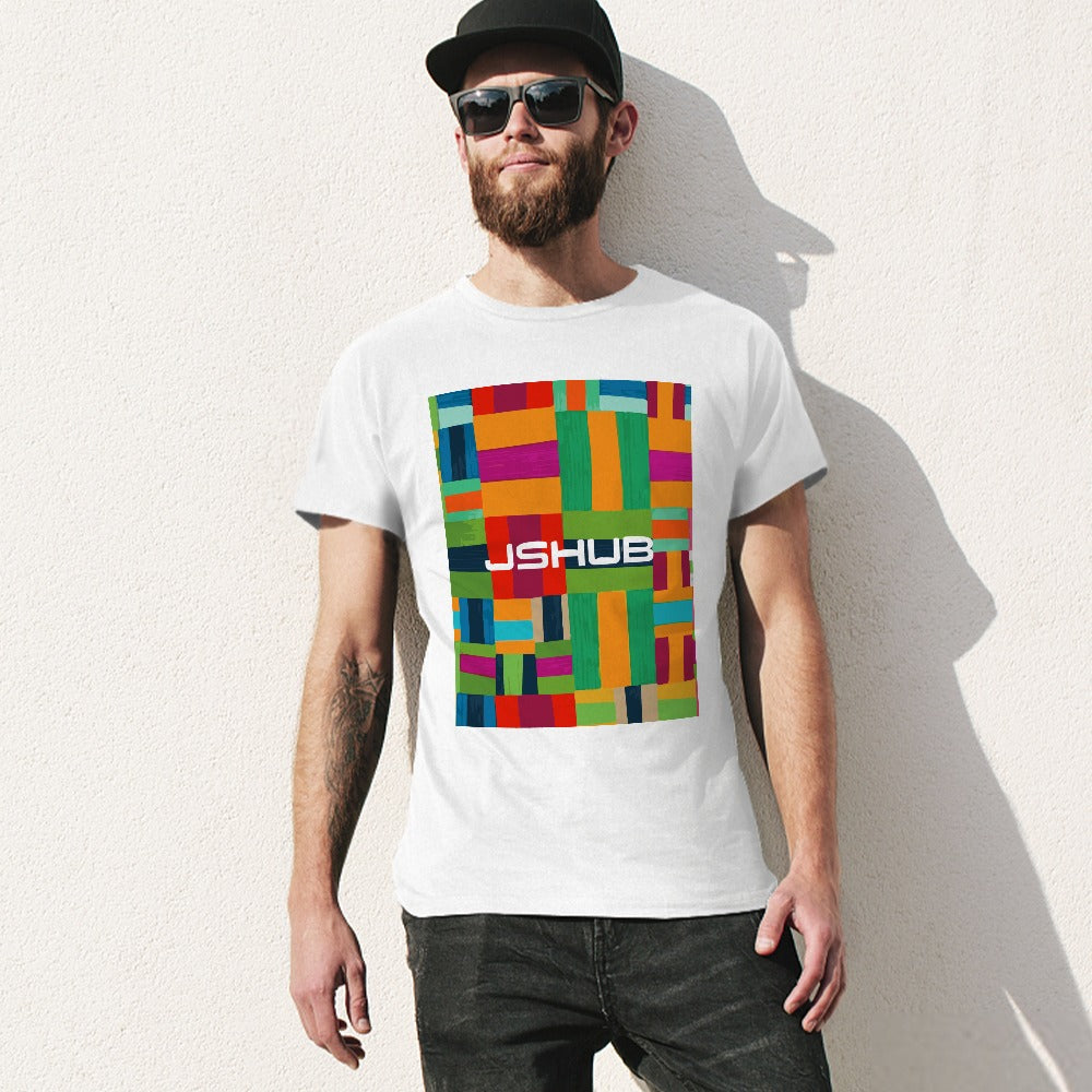 T-Shirt Uomo JSHUB Mosaic Blocks Bianca in Cotone 100% – Stampa Artistica Urban Color
