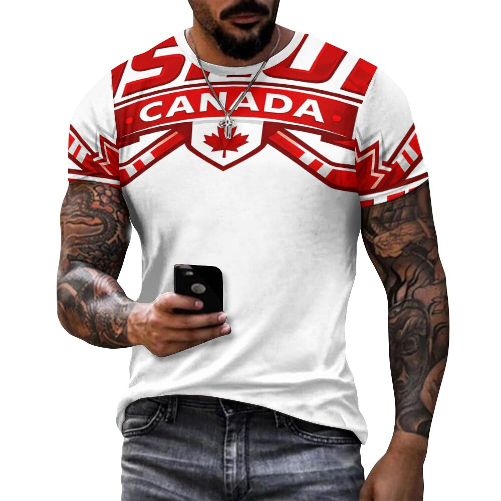 T-shirt Uomo JSHUB Canada Ispirata ai NationWinter 2026 – Maglia Sportiva Bianca con Inserti Rossi