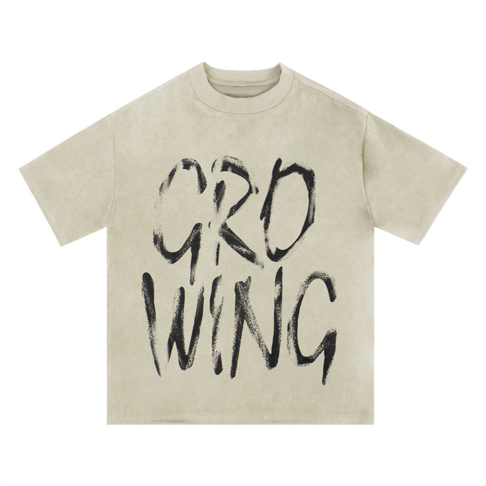 T Shirt Uomo Streetwear Loose Fit Stampa Graffiti Effetto Vintage