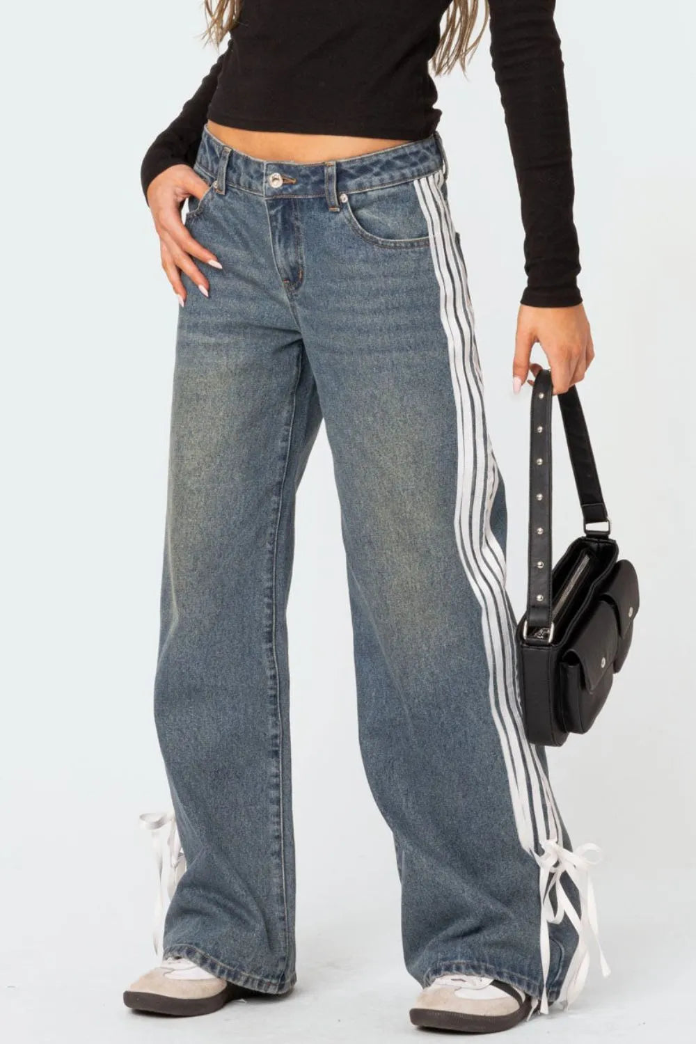 Jeans Gamba Larga Righe Laterali