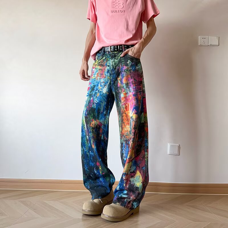 Jeans denim lavaggio inchiostro pittura a olio