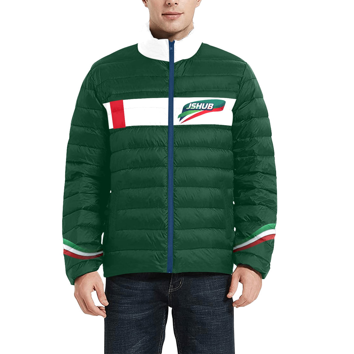 Piumino Bomber Italy Uomo Verde Scuro Inserti Tricolore JSHUB Winter Nation 2026