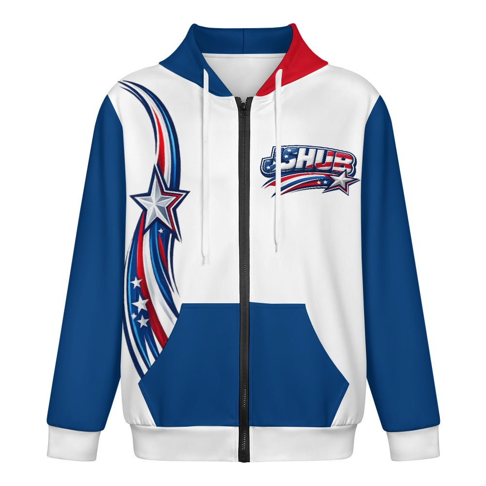 Felpa USA Uomo Bianca Blu Rossa JSHUB Nation Winter 2026 Zip Hoodie Streetwear