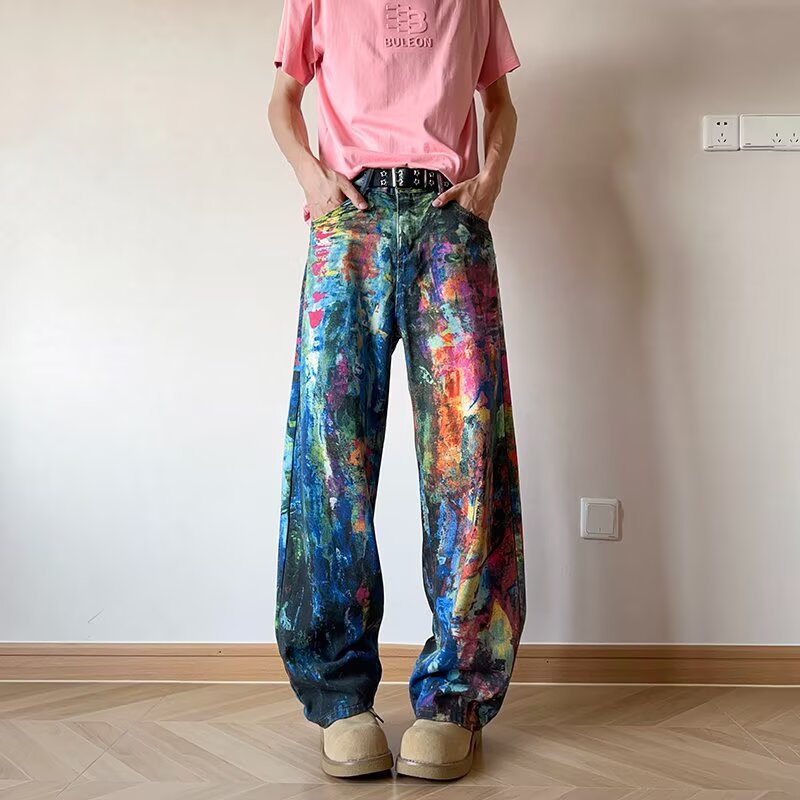 Jeans denim lavaggio inchiostro pittura a olio