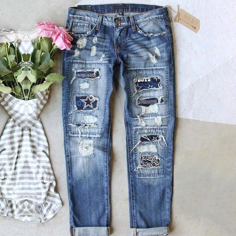 jeans street color splicing dritti