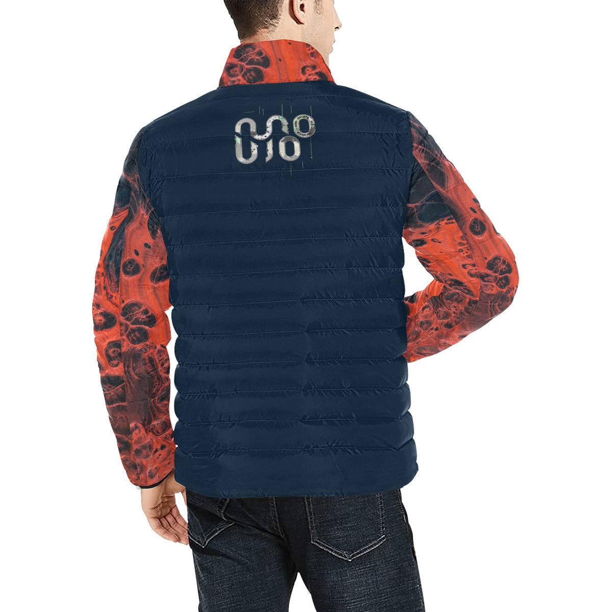 Giacca Bomber Uomo Collezione Concrete Echoes JSHUB – Base Blu Maniche Lava Vulcanica