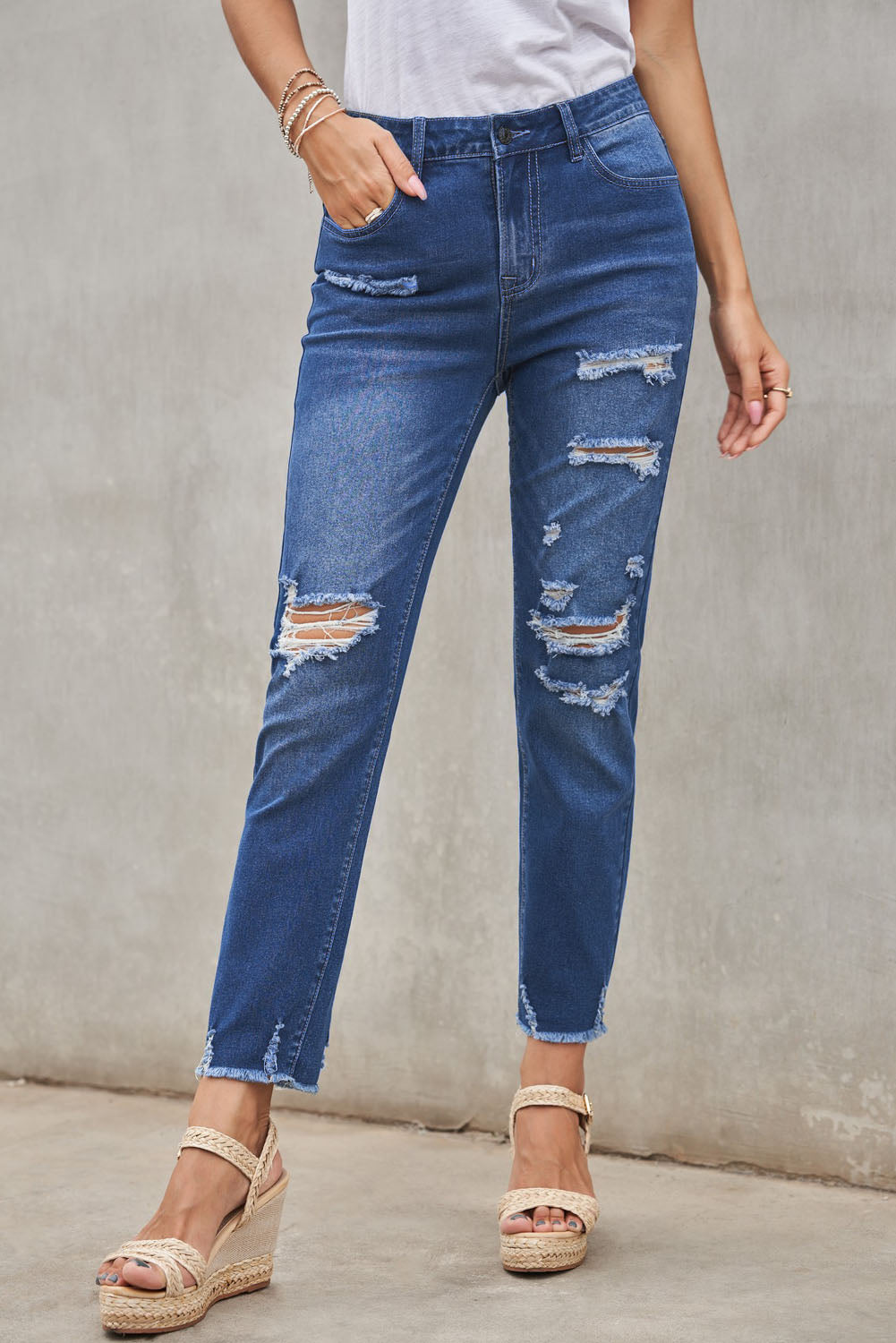 Jeans Boyfriend Distressed Nero