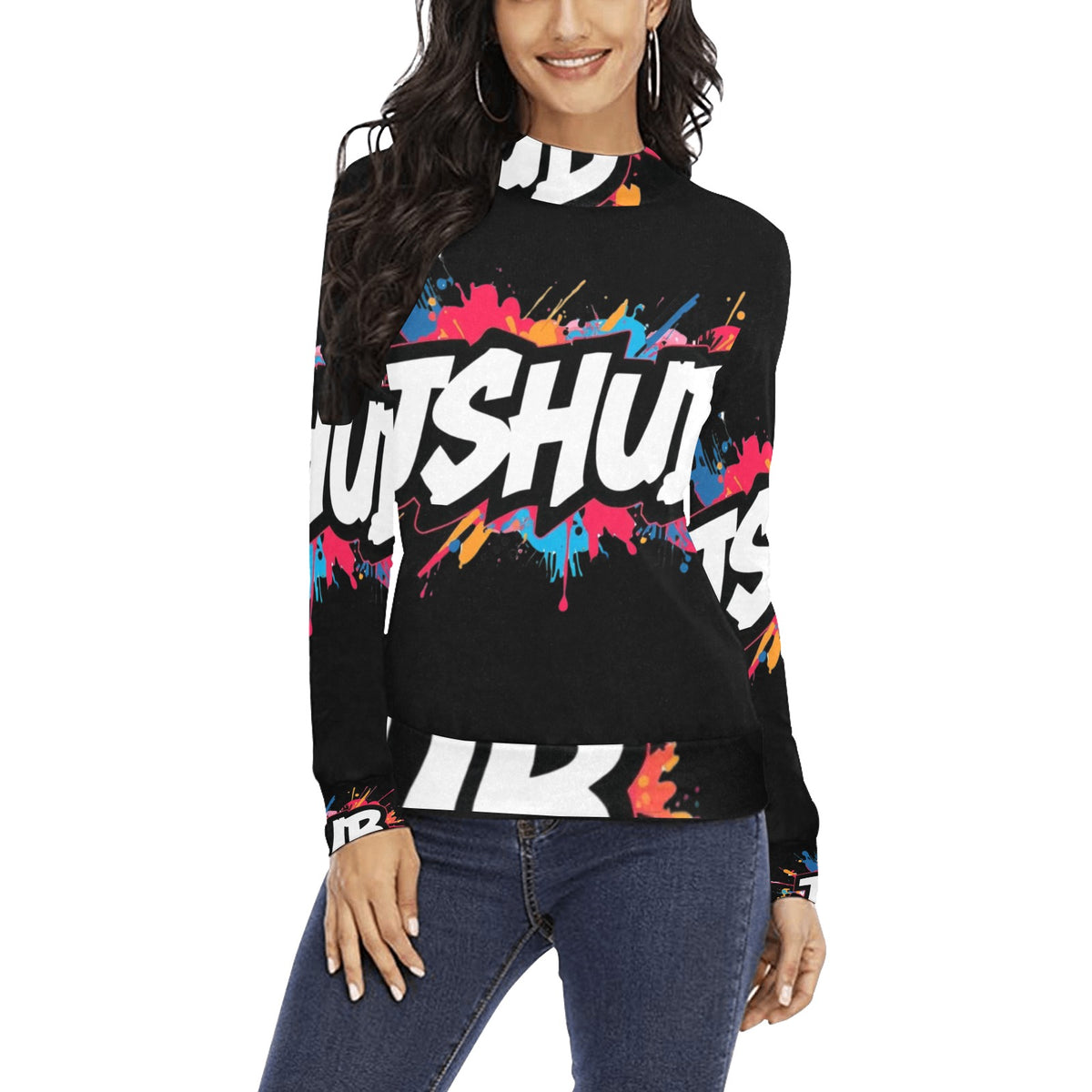 Maglione a collo alto da donna H43 con stampa all-over elegante e confortevole
