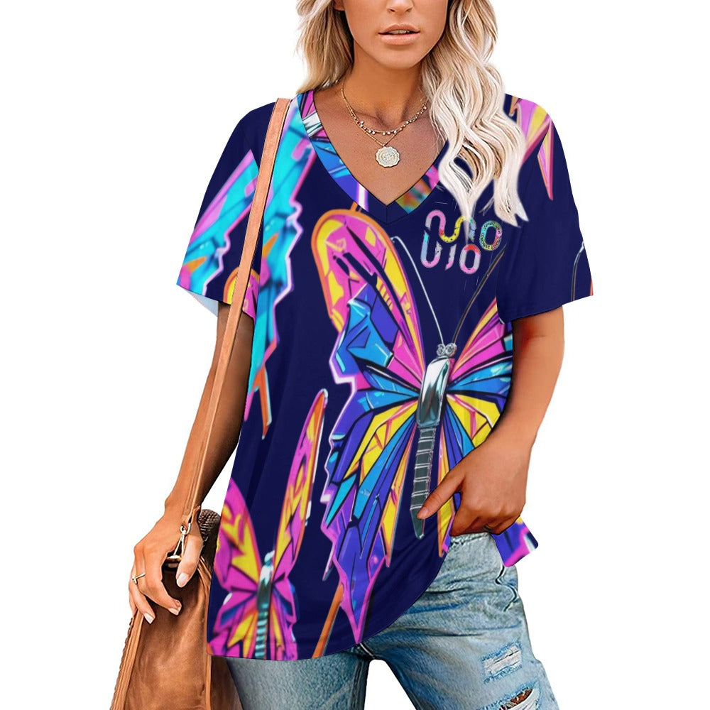 Maglietta donna Wings of Noise scollo a V stampa all-over – 8 varianti colore