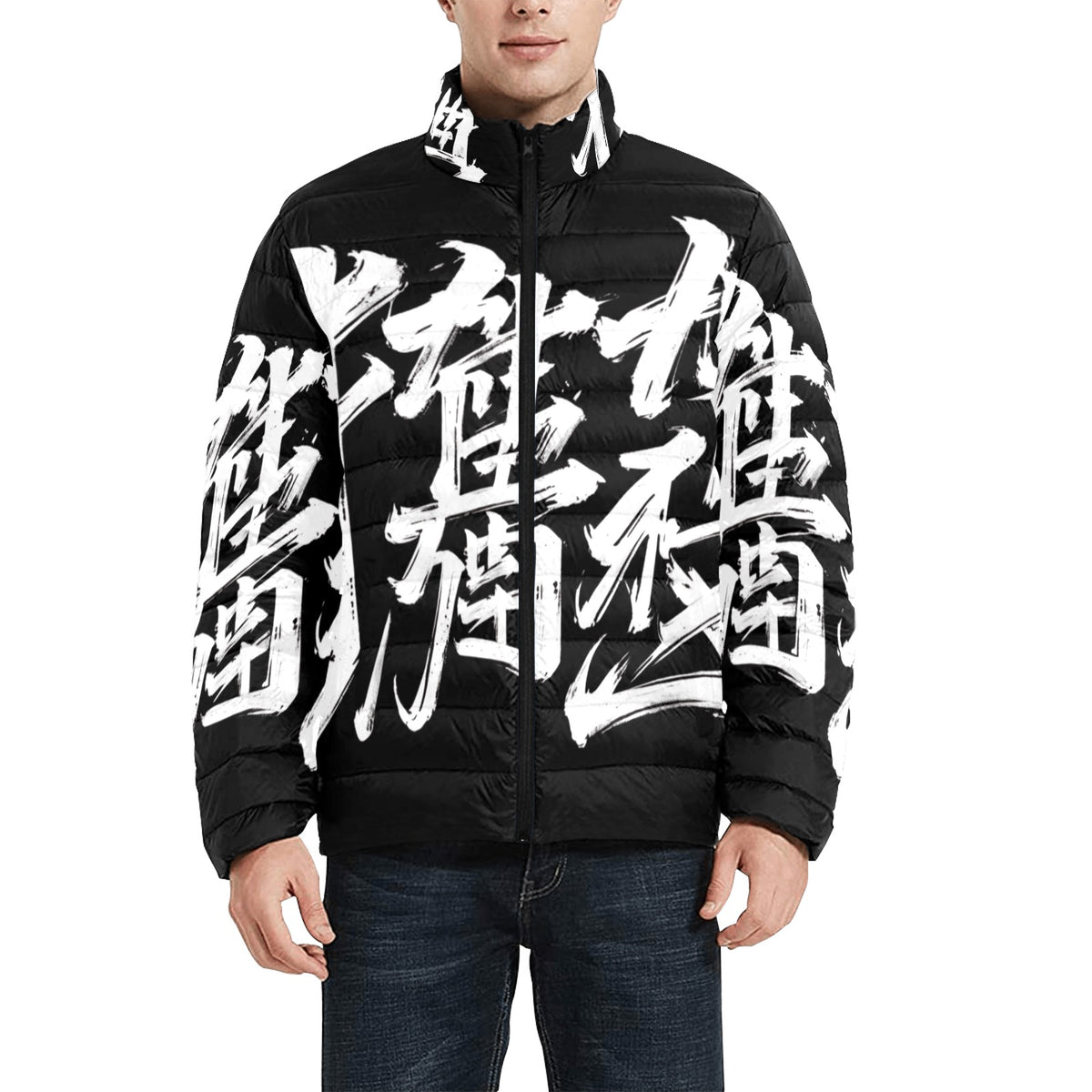 Giacca Bomber Uomo Collezione JSports Momo M02 Notte Infinita JSHUB – Base Nera con Stampa All-Over Bianca