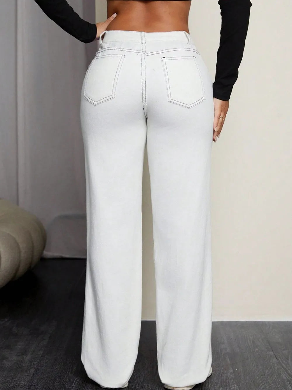 Jeans Straight Denim Leopard Patch