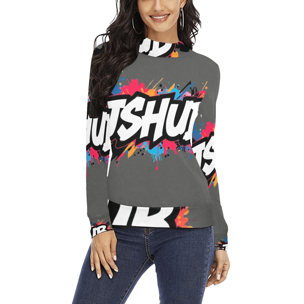 Maglione a collo alto da donna H43 con stampa all-over elegante e confortevole
