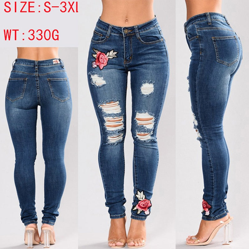 jeans slim ricamati rosa elasticizzati