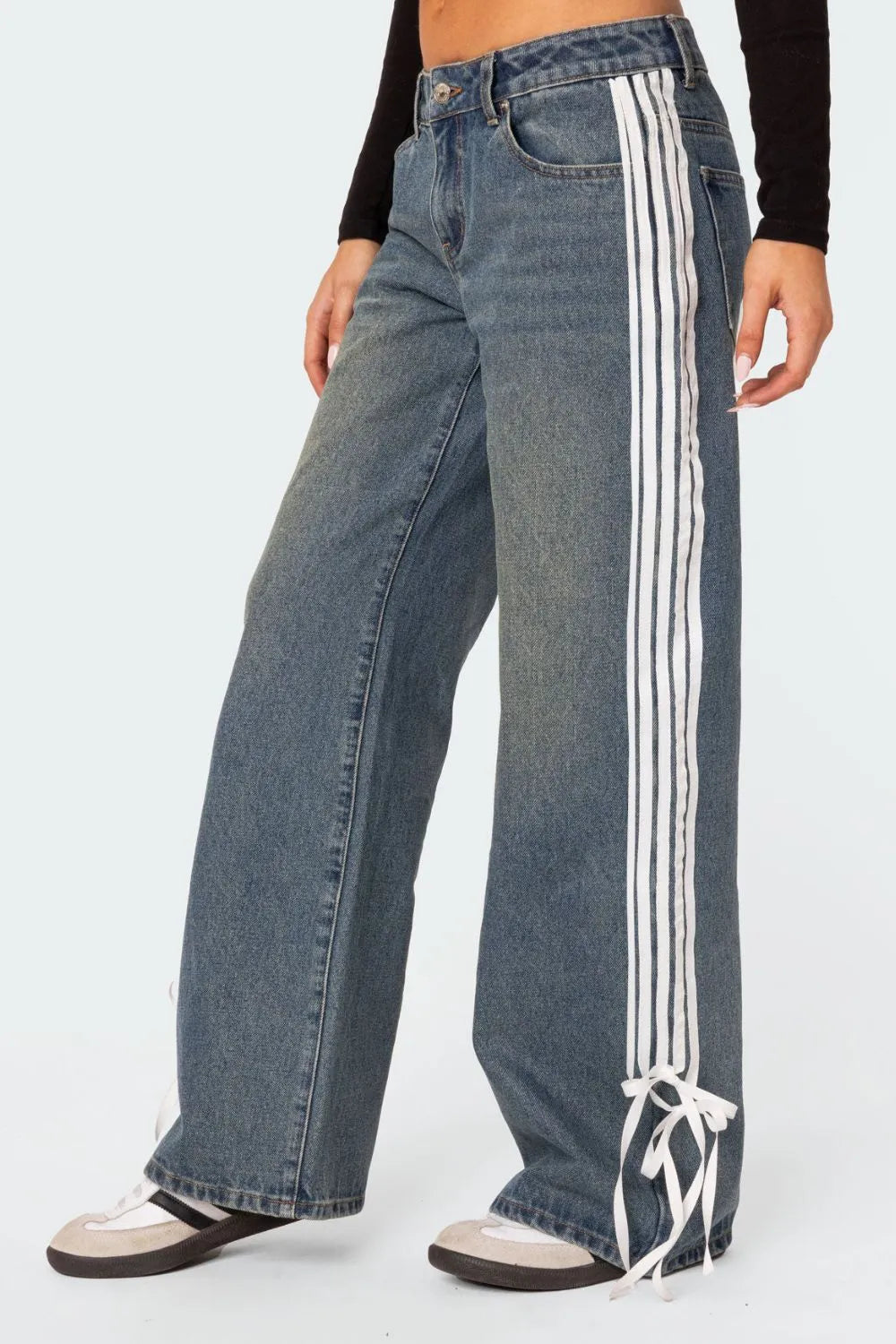 Jeans Gamba Larga Righe Laterali