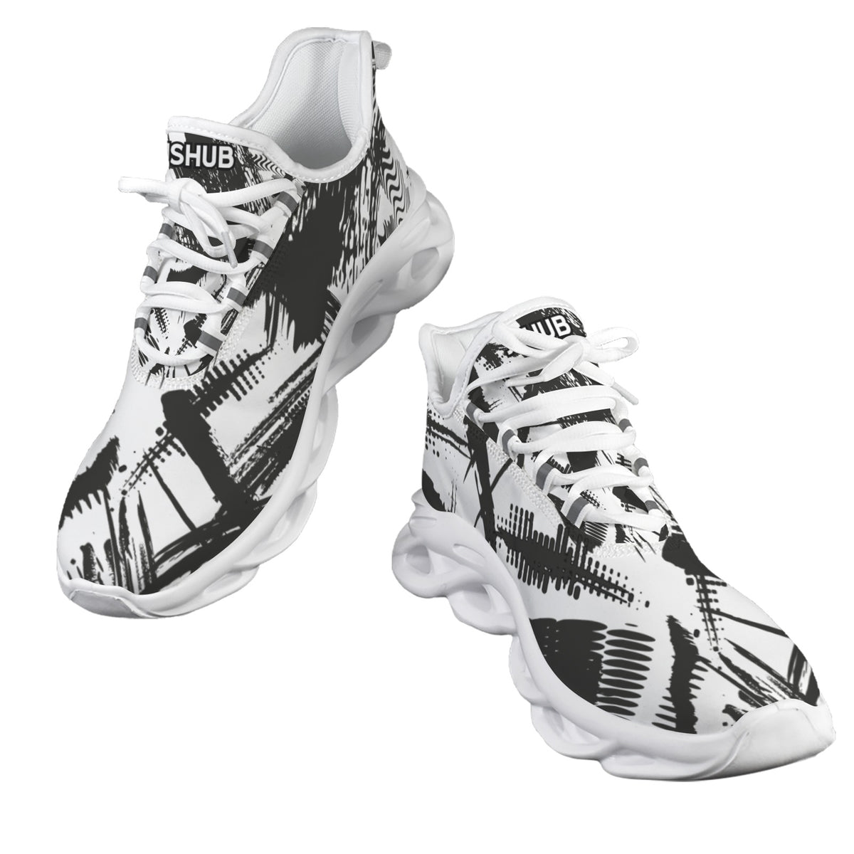 Sneakers Donna JSHUB LunaFlow Ink Motion – Design Astratto Bianco e Nero, Leggere e Traspiranti con Suola EVA