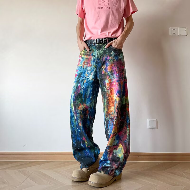 Jeans denim lavaggio inchiostro pittura a olio